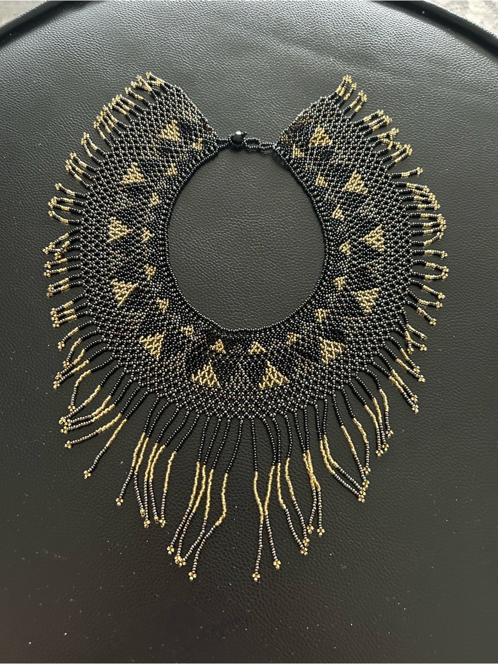 Black & Gold Beaded Fringe Statement Necklace